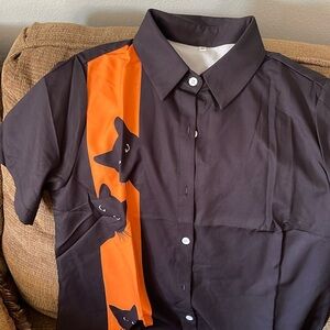 Cat Shirt Women or man  Button Down: Loose Fit Tops Short Sleeve Cat Lovers